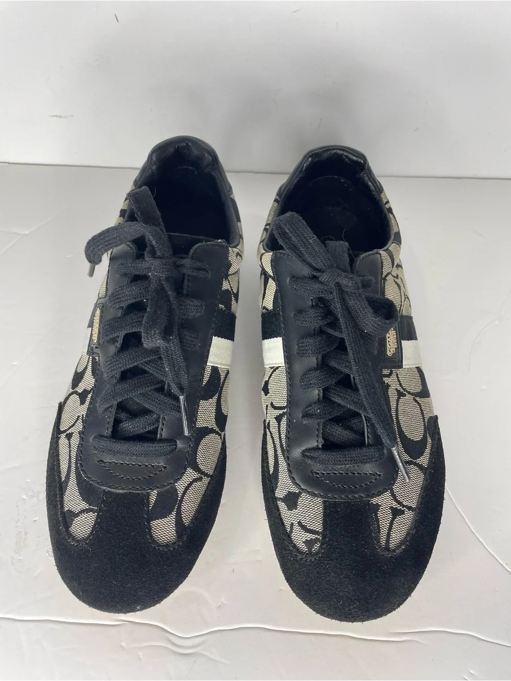 Coach Joss Sneaker 8.5 M Black White Signature Canvas & Suede Tennis Shoes